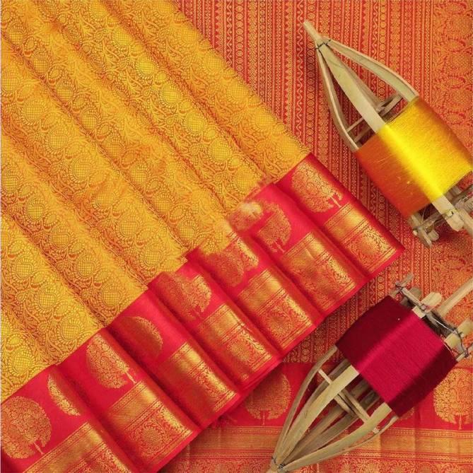 Saptarshi By Aab Orange Heavy Soft Lichi Silk Sarees Catalog